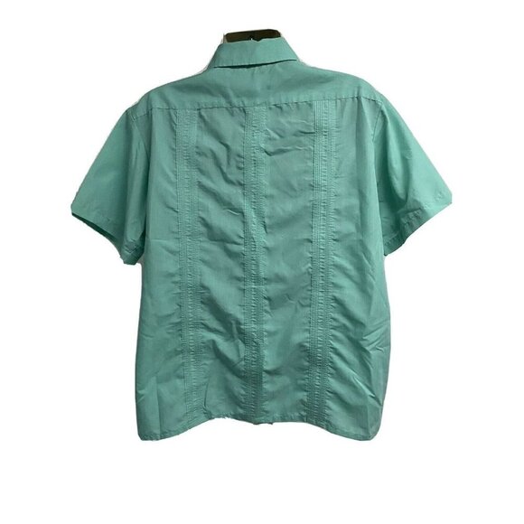 Haband Guayabera Blue Green Zip Front Shirt 2XL Cuban Cigar Sopranos Pockets - Picture 4 of 5